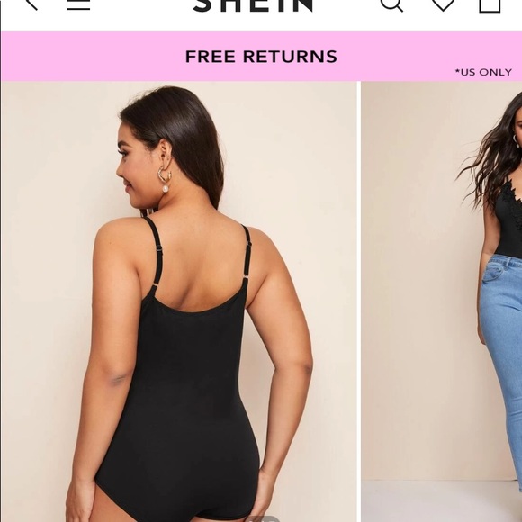 Shein Lace Trim Black Bodysuit 1XL - Picture 5 of 5